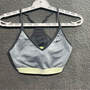 Nike Women's Gray and Black Sports Bra with Light Green Band Size M